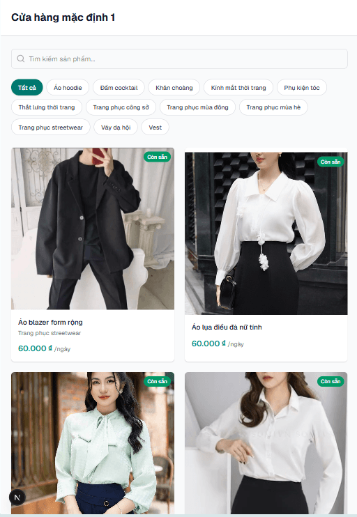 Trang xem đồ cho khách trên điện thoại